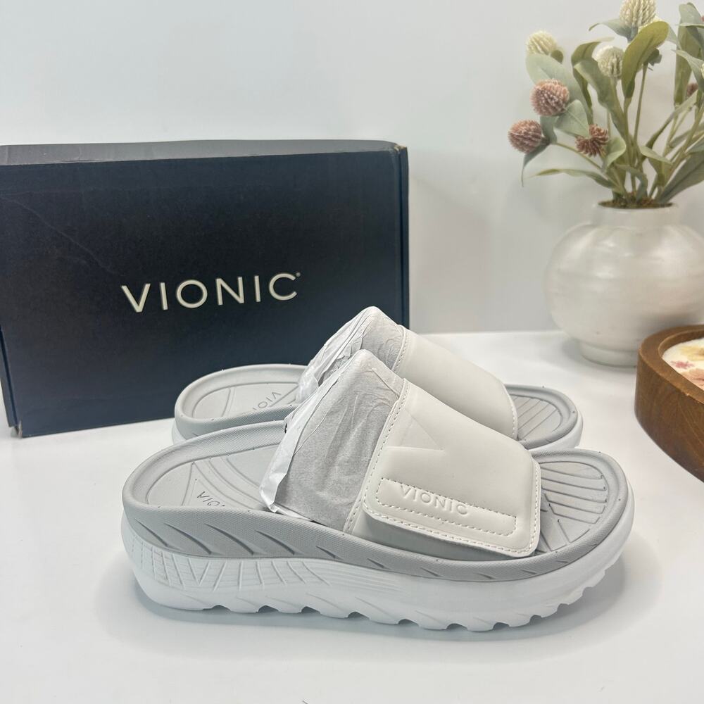 Vionic Rejuvenate Platform Slide Sandal Unisex White/Vapor Gray Women 5M TriedOn